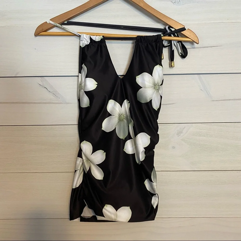 Lauren Ralph Lauren BLACK/WHITE Villa Floral Halter Tankini Top sz 6